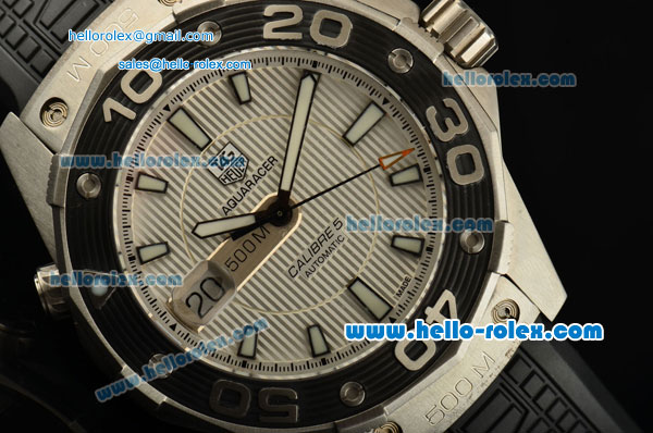 Tag Heuer Aquaracer 500 Calibre 5 Swiss ETA 2824 Automatic Movement Titanium Case with White Dial and White Stick Markers-Rubber Strap - Click Image to Close